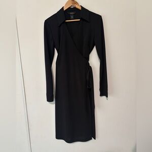 Express Black Long-Sleeve Wrap Dress with Side Tie